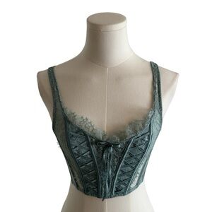 VICTORIA’S SECRET Corset Bustier Top Intimates Bra Lace size XS Blue Green Party
